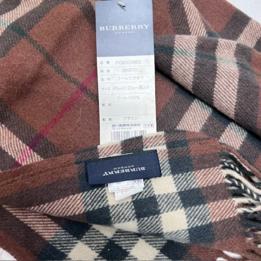 Tag On-Burberrys Scarf/Shawl 100% Lambwool Bugendy Plaid Embroid 50